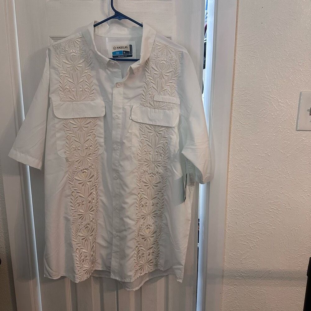 Magellan Outdoors Men's Laguna Talavera Blanco Button Down Shirt White XL NWT